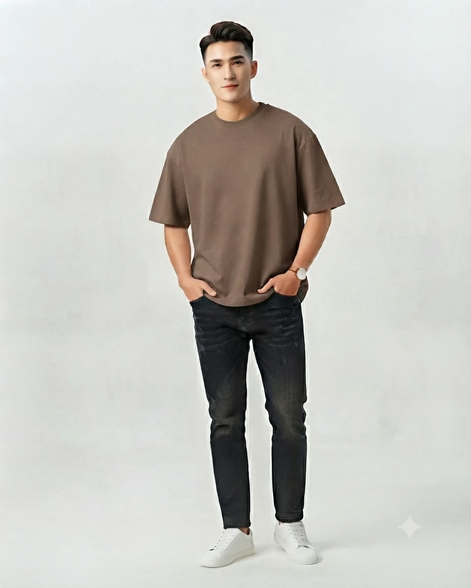 Plain Drop Shoulder Oversized Tee – Dull Brown